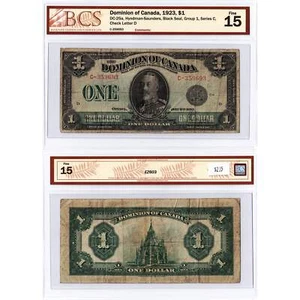 $1 1923 Dominion of Canada Note Black Seal Series C DC-25a - BCS F-15 - Picture 1 of 3