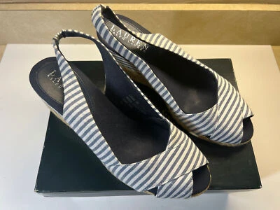 LAUREN RALPH Polo CASSARA WOMENS STRAPPY CANVAS Wedges High Heels SHOES SZ 8 B Foto 1 de 4