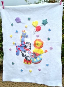Soft White Baby, Toddler Blanket with Lion, Giraffe & Zebra Applique Design - Picture 1 of 4