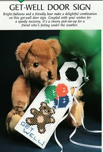 Bear Get Well Door Sign - 3-1/8" x 9-5/8" - PLASTIC CANVAS PATTERN ONLY - Picture 1 of 2