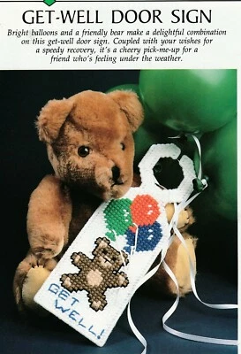 Bear Get Well Door Sign - 3-1/8" x 9-5/8" - PLASTIC CANVAS PATTERN ONLY - Image 1 of 2