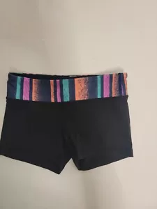 ivivva By Lululemon Girl's shorts Sz 10 Black Compression Multicolor band - Picture 1 of 8