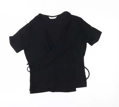 M&S Womens Black Round Neck Viscose Blend Wrap Jumper Size 12 - Image 1 of 4