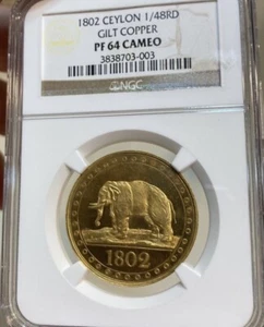 1802 Ceylon 1/48 Riksdaler NGC PF64 Cameo RARE - Picture 1 of 3