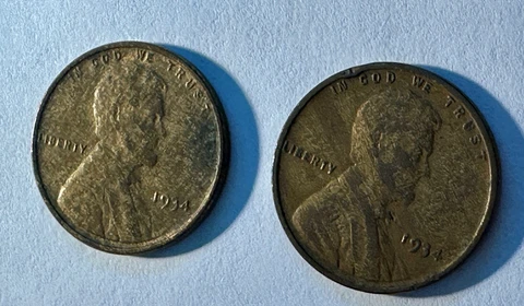 1934-P x 2  Wheat 1c Mixed Alloy “Woody” Lamination Error Lot ~ Get Both! ~ H65 Cover