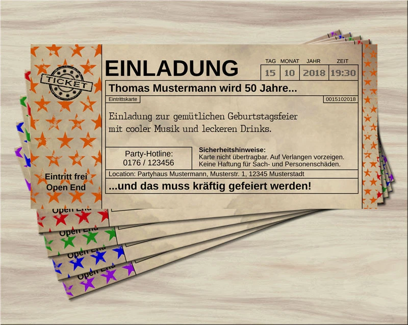 Einladungskarte Geburtstag Ticket Eintrittskarte Karte Vintage 30 40 50 60 70 - Bild 1 von 1