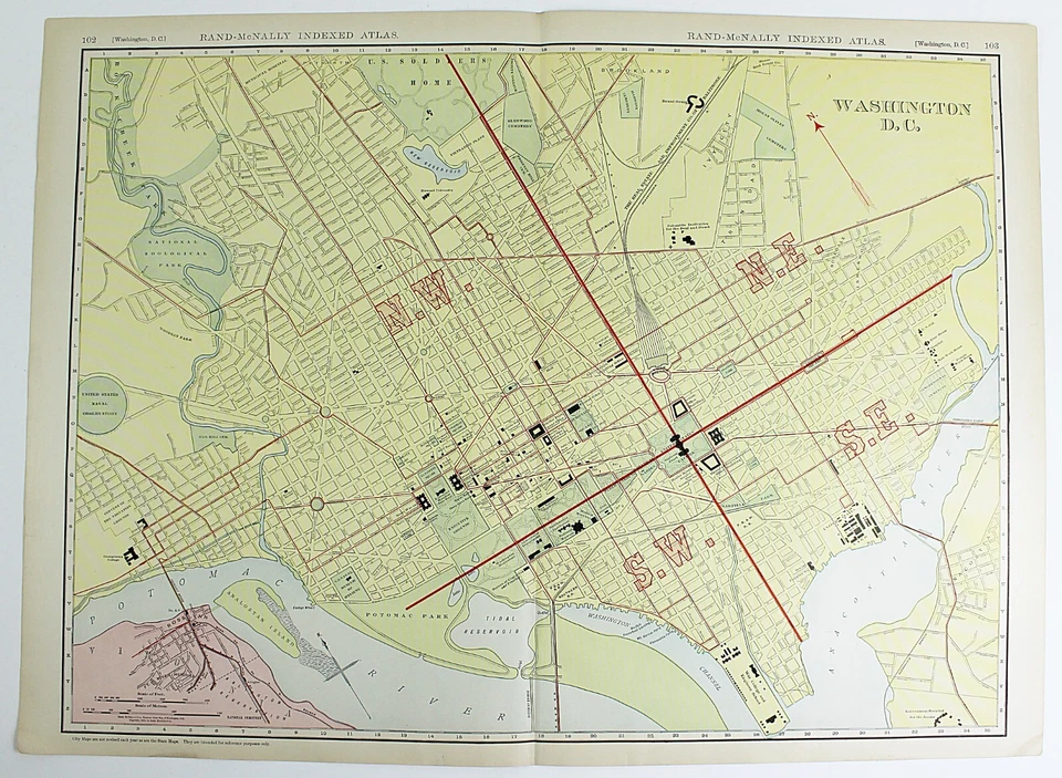 WASHINGTON D C City Map Rand McNally 1901 Railroad RR Business Large Folio - Image 1 of 4