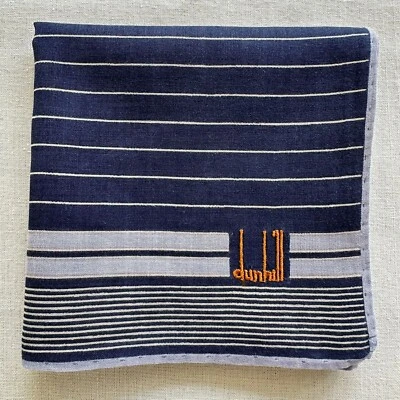 Vintage Dunhill Navy Handkerchief Horizontal Striped Cotton Pocket Square 18" - Image 1 of 3
