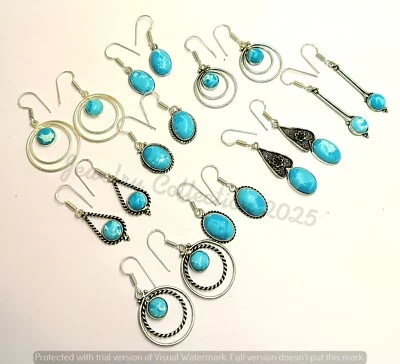 Lote de 5 pares de pendientes étnicos de piedras preciosas Larimar enchapados en plata 925 joyería al por mayor Foto 1 de 4