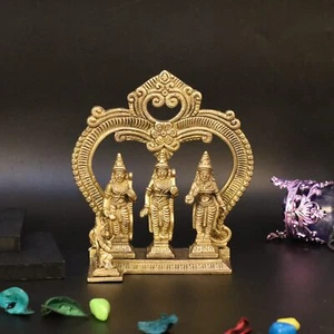 Brass Ram Darbar Murti Rama Sita Lakshman Hanuman Statue Hindu Religious 7 Inch - Picture 1 of 6