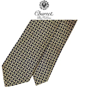 Corbata negra Charvet Place Vendome - corbata francesa de seda con patrón geométrico repetitivo dorado - Imagen 1 de 10