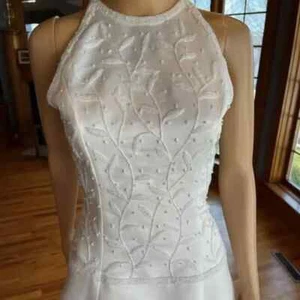 * Maci Ivory Satin Halter Beaded Floor Length Wedding Gown Bridal Dress Size 6 - Picture 1 of 11