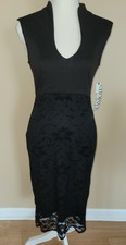 Almost Famous Women's Black Lace Bottom Cocktail Party Dress Size Medium M New
