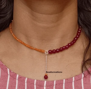 Natural Red Ruby Jade and Carnelian Beads Chain Necklace Gift for Mother - Picture 1 of 5