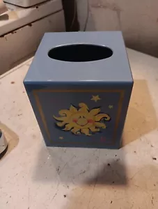 Vtg Rare Celestial/Moon, Sun and Stars Square Light Blue Tissue Paper Box Cover - Picture 1 of 10