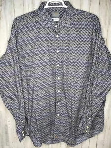 THOMAS DEAN 3XLT Shirt Tall Gray Purple Blue Geometric Flip Cuff Button Up - Picture 1 of 7