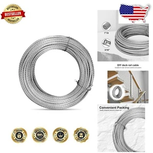 Versátil cable de acero inoxidable de 3/16" - cable de 100 pies para elevación y suspensión - Imagen 1 de 9