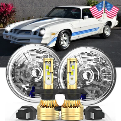 Fit Chevrolet Camaro 1967-1981 2 Round LED Headlights Hi-Lo Beam DRL Angel Eyes Foto 1 de 4