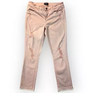 Bebe Womens Heartbreaker Skinny Jeans Peach Stretch Distressed Sz 29 30x26 Y2K - Picture 1 of 17