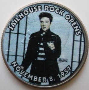 JFK KENNEDY HALF DOLLAR ELVIS PRESLEY - JAILHOUSE ROCK OPENS COLORIZED COIN - Picture 1 of 5