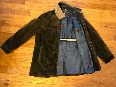 De Colección Joseph Abboud Ropa Exterior Hombres XL Gamuza Cuero Chaqueta Abrigo Marrón Verdoso Foto 1 de 4