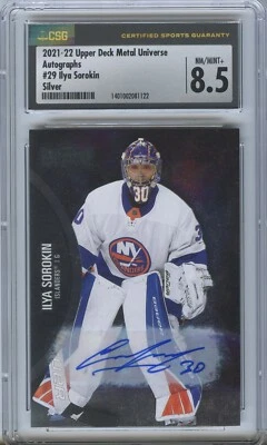 2021-22 Upper Deck Skybox Metal Universe Ilya Sorokin Silver #29 Auto CSG 8.5 - Image 1 of 2