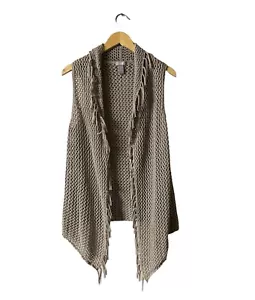 Gilet Chico’s donna frange abbronzate aperto all'uncinetto hi-low bohemien taglia-2 -L - Foto 1 di 3