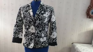 NOTATIONS BLAZER JACKET LINED BLACK & WHITE FLORAL W/POCKETS SIZE S VGC - Picture 1 of 8