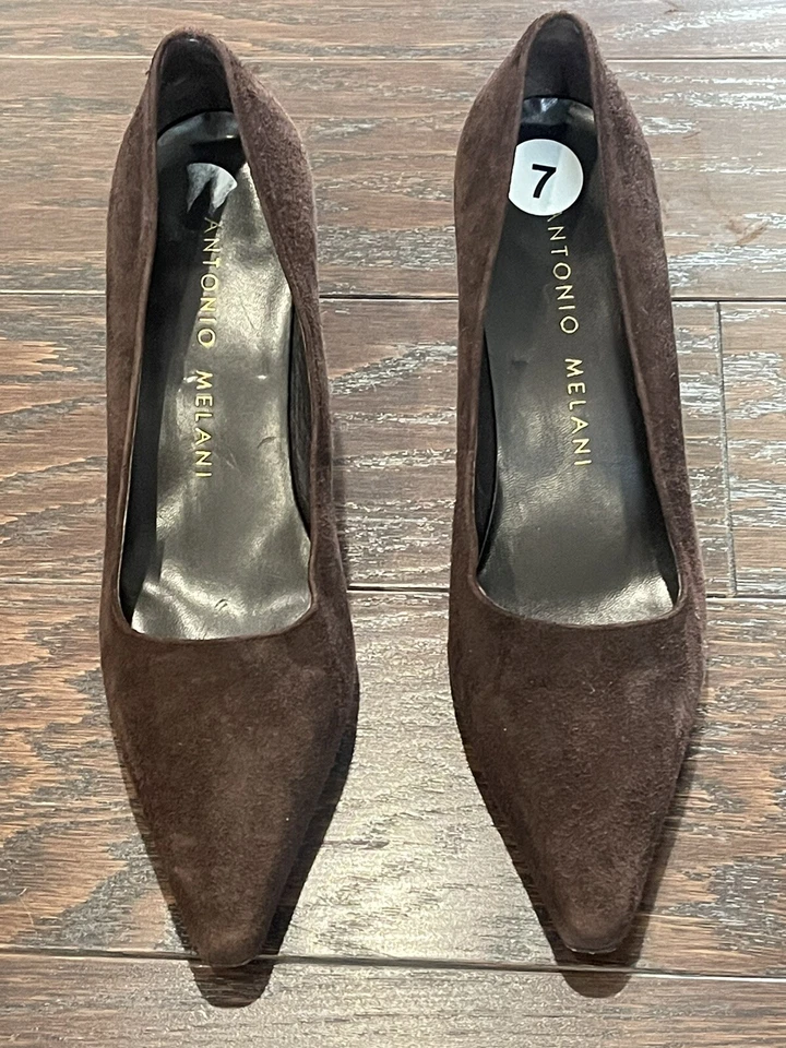 Antonio Melani Women Suede Brown Heel Size 7M Classic - Image 1 of 4