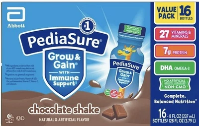PEDIASURE GROW & GAIN BATIDO DE PROTEÍNAS PARA NIÑOS CHOCOLATE PAQUETE DE 16 oz Foto 1 de 4