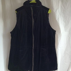 Rafaella Vest ~ Womens 2X ~ Black Velour ~ Beaded Zipper - Picture 1 of 4