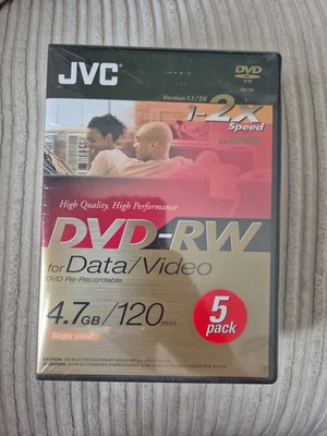 JVC DVD-RW 4.7GB/120 MIN RE-CORDABLE DVDS 5 PACK BRAND NEW - Image 1 of 3