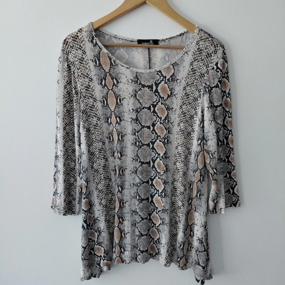 NOUVELLE Jersey Top Size 14-UK Brown Cream Snake Print Stretchy Tunic  - Image 1 of 4