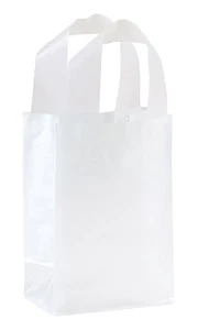 SSWBasics Small Clear Frosted Plastic Shopping Bags - 5"W x 3"D x 7"H - Pack - Picture 1 of 2