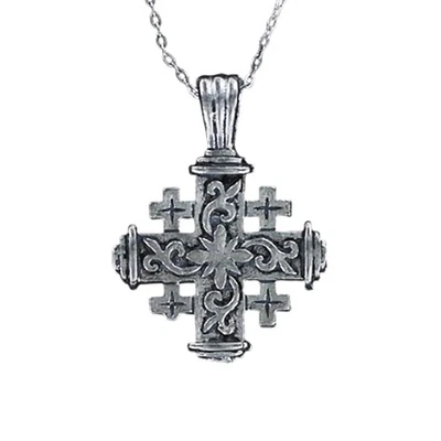 JERUSALEM CROSS Necklace - Pewter Charm on Chain or Charm Only Israel Christian - Image 1 of 4
