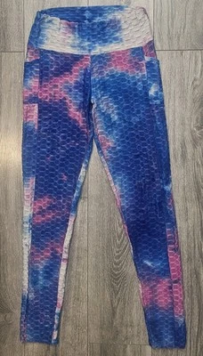 Leggings para mujer azul rosa tie dye cintura alta crujientes bolsillo trasero talla L/XL Foto 1 de 4