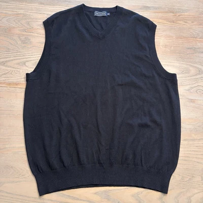 Colete Suéter Masculino Paul Fredrick Preto Decote V 2XLT ALTO Mistura de Seda Cashmere - Imagem 1 de 4