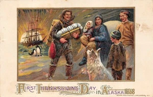 #K1570 JOHN WINSCH POSTCARD, " FIRST THANKSGIVING in ALASKA " - Picture 1 of 2