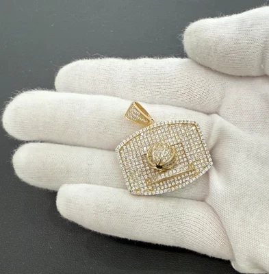 Подвеска в виде баскетбольного кольца из стерлингового серебра 925 пробы с позолотой и фианитами 1,4 дюйма - Изображение 1 из 3