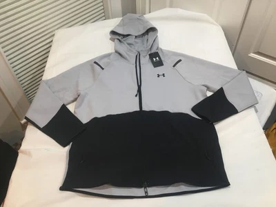 NWT $110.00 Under Armour Mens Unstoppable Fleece FZ Hoodie Gray / Black MEDIUM - Image 1 of 2