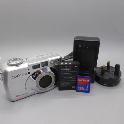 Pentax Optio 550 5.0MP Compact Digital Camera Silver Tested Full Working Set - Image 1 of 4