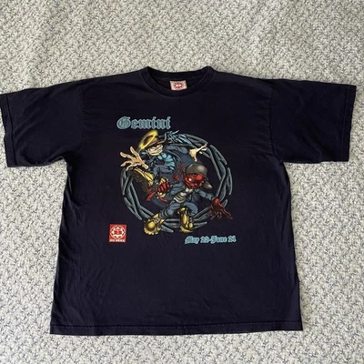 Camiseta De Colección Años 90 Y2K Raw Element Bio MKNX Patinador Gemini Zodiac Azul Marino XXL Foto 1 de 4