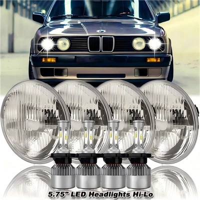 4件装5-3/4 5.75英寸白色h4 LED车头灯高/低光束适用于宝马325i 528i 535i E30 A — 第 1/4 张图片