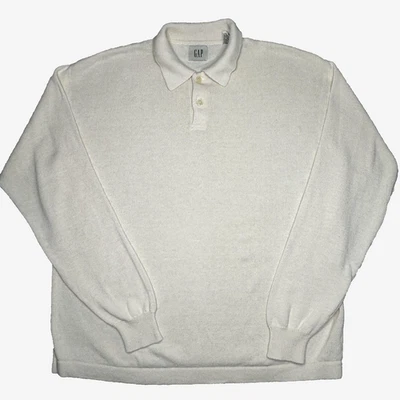 Suéter Polo Vintage Gap Para Hombre Pequeño Marfil Tejido Cuello Algodón Lino Ramie Años 90 Foto 1 de 4