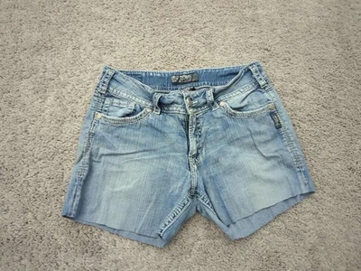 Pantalones cortos vaqueros plateados para mujer 29 entrepierna azul: 4" tiro bajo Suki corte excedente Foto 1 de 4