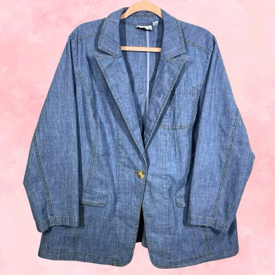 Joan Rivers Blazer женщин плюс 2 X джинсовой ткани Chambray синий кнопка Chore свет куртка - Изображение 1 из 4
