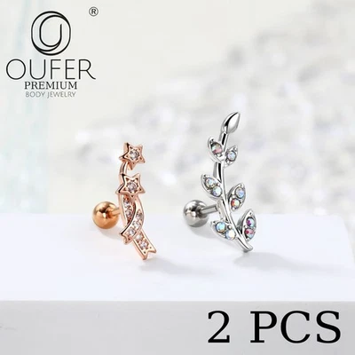2 PIEZAS Pernos de Cartílago Acero Inoxidable Circonita cúbica Hélice Tragus Lóbulo Daith Piercing Joyería Foto 1 de 4