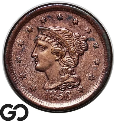 1856 Large Cent, Braided Hair, Slanted 5 - Image 1 of 3
