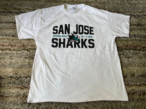 SAN JOSE SHARKS OPENING NIGHT 2013 T-SHIRT Mens XL NHL Hockey White SS Crewneck Cover