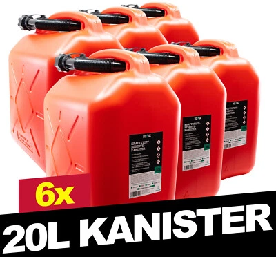 6x 20L BENZINKANISTER RESERVEKANISTER  AUSGIEßER KRAFTSTOFF DIESEL KANISTER ROT - Bild 1 von 4